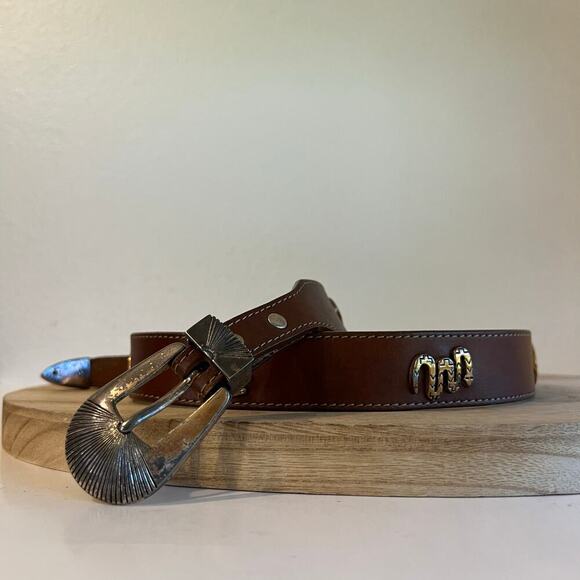 Leegin 1990 USA Brown Genuine Leather Animal Studded Western Belt Size Small - Picture 15 of 15